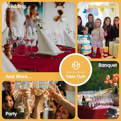 BRILLMAX 6 Pack Burgundy Tablecloths 60x126 Inch for 8ft Rectangle Tables | 150 GSM Polyester Fabric, 15" Standard Drop, Water, Stain & Wrinkle Resistant Cloth Cover for Wedding Reception Banquet Party