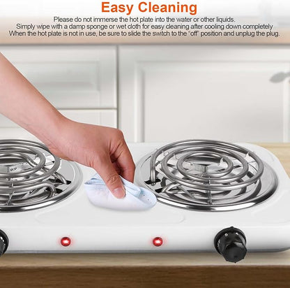 2000W Double Burner, Electric Hot Plate for Cooking Portable Cooking Stove, Countertop Burner Cooktop for Kitchen, Dorm, Temperature Control, Easy to Clean, White