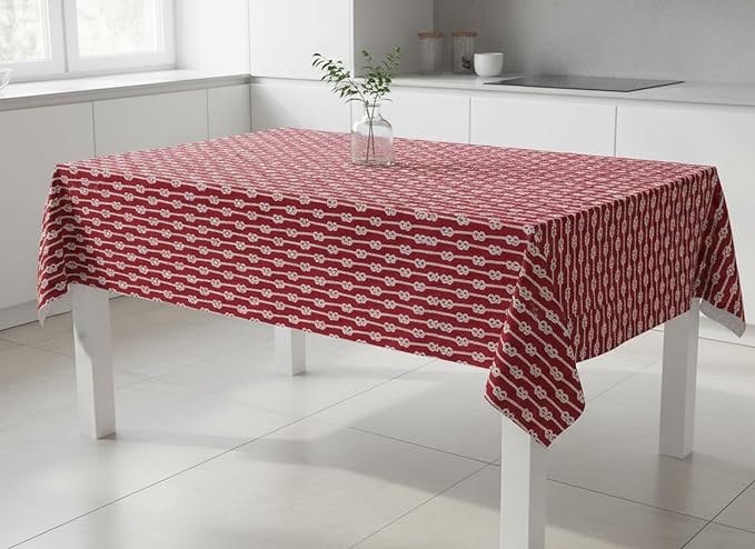 Newbridge Rectangle Vinyl Tablecloth with Flannel Backing, Red Nautical Rope Stripe, 60 x 84 Inch, Coastal Striped Indoor Outdoor Wipe Clean Picnic, BBQ and Dining Table Cover