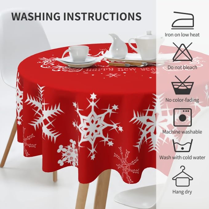 Merry Christmas Tablecloth Round 70 Inch Snowflake Tablecloth Waterproof Polyester Washable Table Cover with Winter Snowflake Pattern Table Cloth for Kitchen Dining Room Christmas Party Picnic Patio
