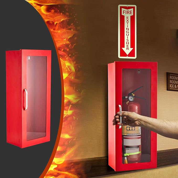 Zonon 10 lb Fire Extinguisher Cabinet with Reflective Sign, Wall & Surface Mount Fire Extinguisher Box Case Steel 24-3/4" H x 10-1/4" W x 6-3/4" D, with Handle, for 2.5/5/10 lb Dry Chemical(Red)