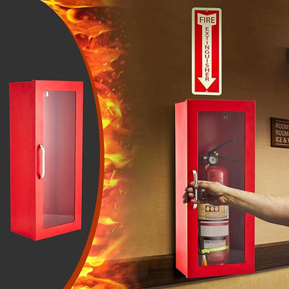 Zonon 10 lb Fire Extinguisher Cabinet with Reflective Sign, Wall & Surface Mount Fire Extinguisher Box Case Steel 24-3/4" H x 10-1/4" W x 6-3/4" D, with Handle, for 2.5/5/10 lb Dry Chemical(Red)