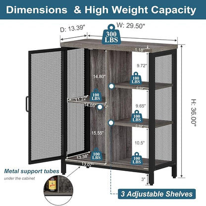 Liquor Cabinet Bar for Home, Coffee Storage Cabinet | Adjustable Shelves, Small Wood Sideboard Buffet Station Cabinets with Door, for Kitchen/ Dining/ Entryway, Dark Grey Oak, 36"