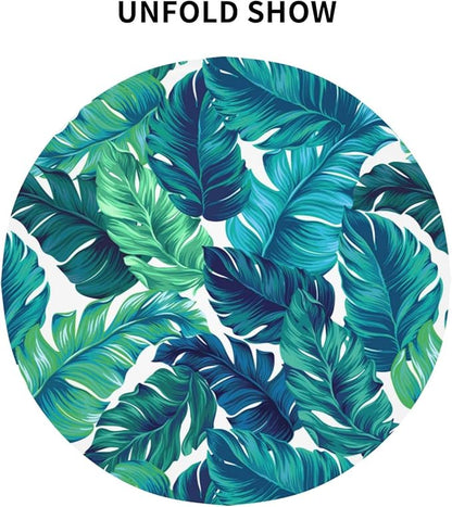 Sweetshow Tropical Tablecloth Round 70 Inches for Summer Green Hawaiian Palm Leaf Round Tablecloth Polyester Washable Circle Table Cover Table Cloth for Kitchen Dining Room Picnic Patio Wedding Party