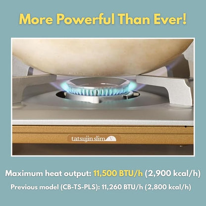 Iwatani Portable Butane Stove “Tatsujin” SlimⅤ CB-TS-5 ＆ Stainless Tongs ＆ microfiber towel – Made in Japan ｜ Single Burner Butane Stove