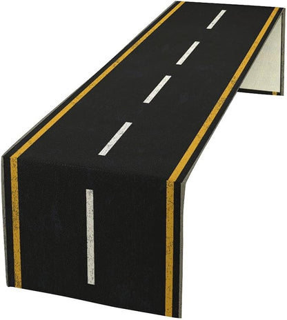 Railroad Track Aisle Table Runner Train Party Decorations Empty Highway Asphalt Road, Empty Highway Black Asphalt Road Theme Tablecloth Runner Table for Kitchen CoffeeTea Table Dinner Room 13x36in