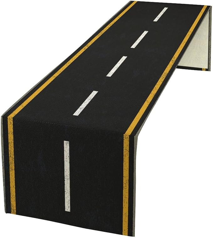 Railroad Track Aisle Table Runner Train Party Decorations Empty Highway Asphalt Road, Empty Highway Black Asphalt Road Theme Tablecloth Runner Table for Kitchen CoffeeTea Table Dinner Room 13x60in