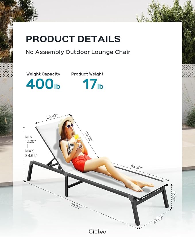 Ciokea Aluminum Foldable Lounge Chairs Set of 4 with 3 Outdoor Aluminum Side Table, Perfect Match, Suitable for Courtyard, Balcony, Lawn and Other Scenes, White