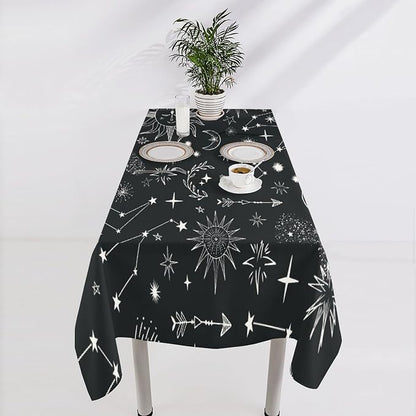 Sun Moon Tablecloth Boho Astrology Celestial Star Crescent Galaxy Space Table Cloth Water Resistant Wipeable Table Cover for Picnic Party Holiday Kitchen Dinner Table 55"x75"