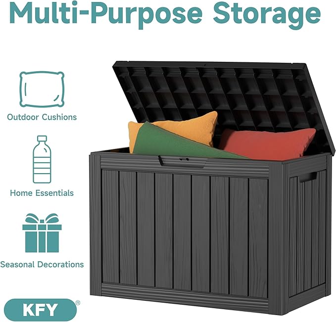 55 Gallon Outdoor Waterproof Storage Box, UV Resistant Resin Deck Box with Built-in Handle, Outdoor Storage Container for Patio Furniture, Garden Tools, Patio Cushions, Black