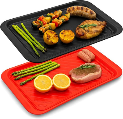 TP 17" x 10.5" Grilling Prep and Serve Trays, Set of 2, Black&Red | Melamine BBQ Trays, Serving Platters for Meats, Raw and Cooked Food Separation, Grill Accessories, Break-resistant