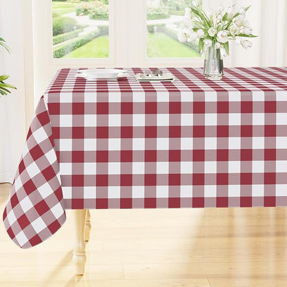 Smiry Picnic Table Cloth, Vinyl Tablecloths with Flannel Backing, 52"x70" | Waterproof Rectangle Table Cloth, Wipeable Buffalo Plaid Table Cover for Indoor and Outdoor (Burgundy & White)
