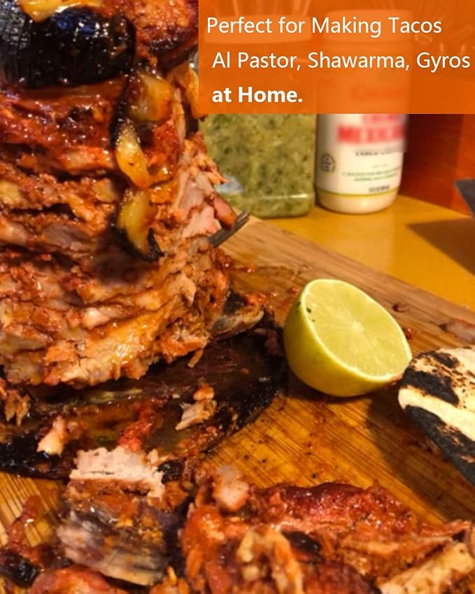 BBQ Vertical Skewer for Al Pastor chicken gyro Pan meat Hack Gaucho, for Home Made Tacos Al Pastor, Shawarma, Brazilian Churrasco,Stainless Steel, with 8 inch & 10 inch stick