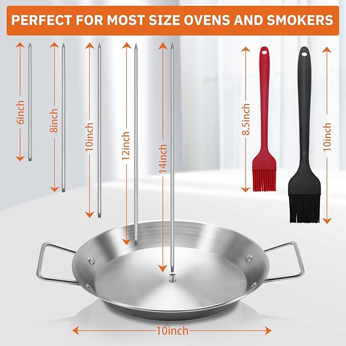 Al Pastor Skewer for Grill, Stainless Steel Vertical Skewer, Brazilian Vertical Spit with 5 Removable Spikes(6"/8”/10"/12”/14")& Brushes, for Tacos Al Pastor, Shawarma Kebabs Smoker Oven BBQ Dishes