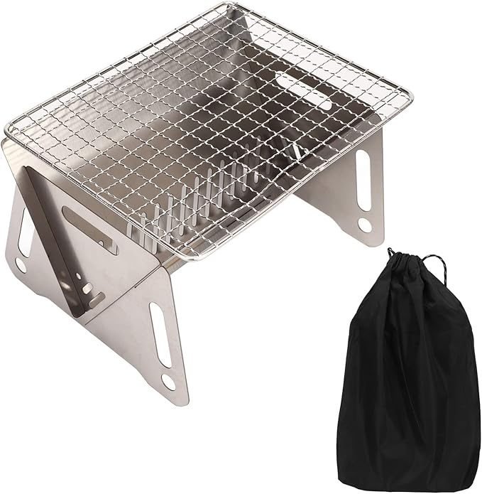 Topyond Foldable BBQ Grill, Portable Stainless Steel Charcoal Grill with Ventilation Holes, Heat Resistant Campfire Grill for Outdoor Cooking, Camping, Patio Use