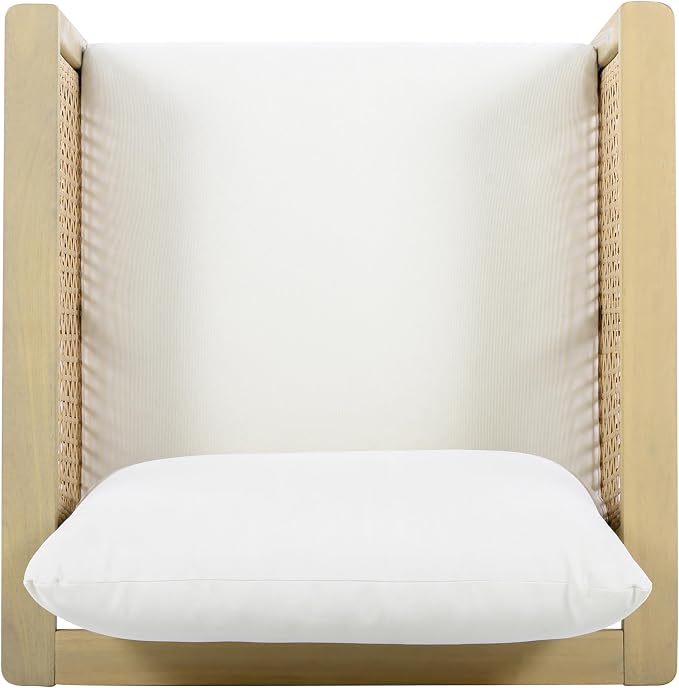 Christopher Knight Home Teras Acacia Wood Lounge Chair Outdoor Set of 2 with Removable Cushion, Solid Wood Patio Accent Chair with PE Wicker Accents, Patio Furniture Set Sofa Chair, Light Teak+Cream