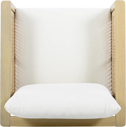 Christopher Knight Home Teras Acacia Wood Lounge Chair Outdoor Set of 2 with Removable Cushion, Solid Wood Patio Accent Chair with PE Wicker Accents, Patio Furniture Set Sofa Chair, Light Teak+Cream