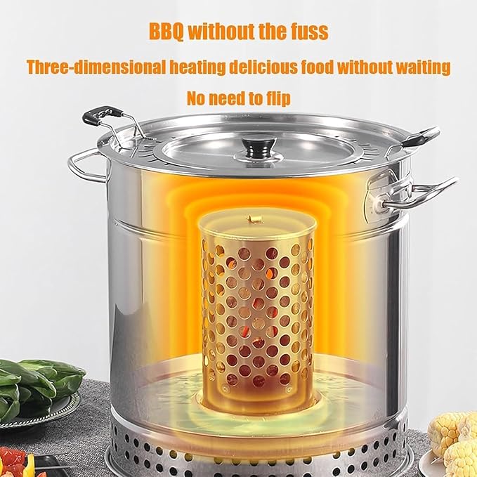 Stainless Steel Indoor Charcoal BBQ Stove,Vertical Smokeless Charcoal BBQ Barrel Grill,360° Roasting All Round Roasting Oven with Handle for Travel Camping Picnic Patio Backyard(28pcs)