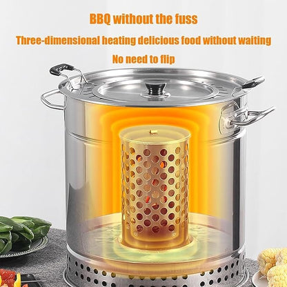Stainless Steel Indoor Charcoal BBQ Stove,Vertical Smokeless Charcoal BBQ Barrel Grill,360° Roasting All Round Roasting Oven with Handle for Travel Camping Picnic Patio Backyard(28pcs)