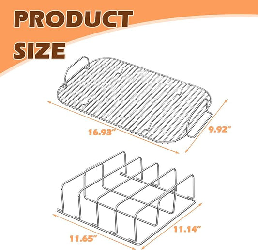 Woodfire Rib Rack & Roast Rack for Ninja Woodfire XL Grill OG800/900 Series Accessories, XSKRACKXL Rib Rack & XSKRSTRKXL Smoke Rack for Ninja OG951 OG850 Pro Connect XL Outdoor Grill Smoker