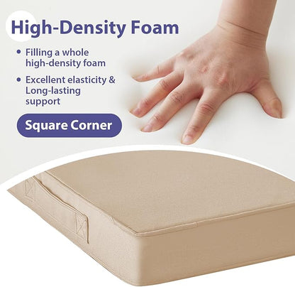 IPYNBAP Outdoor Chair Cushions Set of 4 -Waterproof Outdoor Seat Cushions for Patio Furniture, Patio Chair Cushion with Handle and Ties, Out Door Chair Pads,19x19x3-Square, Beige