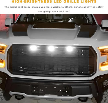 5 PCS Car LED Grille Lights, Waterproof Front Grille Running Lights with Wiring Harness, LED Grill Running Lamp Decorative Light for 2017-2019 F150 Raptor (Black & White, 4 PCS)