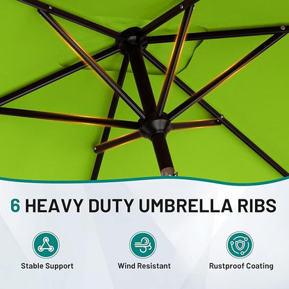 AreShark 6.5 x 10 FT Rectangular Valance Patio Umbrella, Outdoor Umbrella with Tilt and Crank, Market Table Umbrellas W/ 6 Ribs UV Protection for Garden, Deck, Backyard Pool, Apple Green