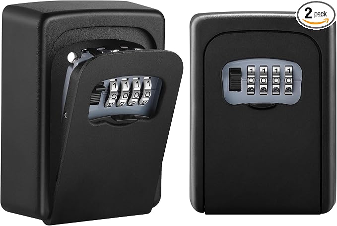 Key Lock Box,4 Digit Combination Weatherproof Lockbox for Outside House,5 Keys Large Capacity Lockbox,Key Safe Security Storage Lock Box with Resettable Code for Indoor Outdoor Garage(2 Pack, Black)