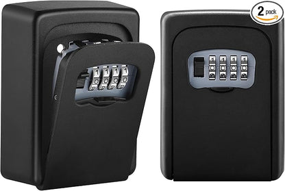 Key Lock Box,4 Digit Combination Weatherproof Lockbox for Outside House,5 Keys Large Capacity Lockbox,Key Safe Security Storage Lock Box with Resettable Code for Indoor Outdoor Garage(2 Pack, Black)