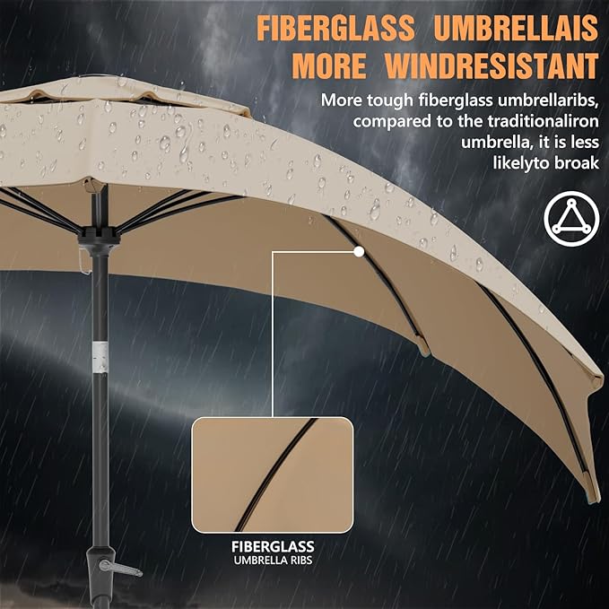 Outdoor Patio Umbrella, Table Umbrella with Push Button Tilt and Crank, 8 Ribs Market Umbrella