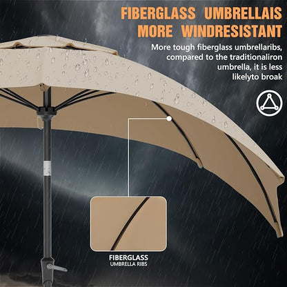 Outdoor Patio Umbrella, Table Umbrella with Push Button Tilt and Crank, 8 Ribs Market Umbrella