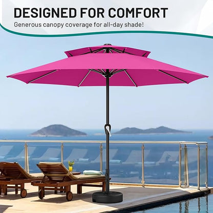 AreShark 12ft 2 Tiers Patio Umbrella - Outdoor Umbrella Waterproof UV Protection, Market Table Umbrella w/ 8 Sturdy Ribs&Crank for Pool, Porch, Garden(Rose Pink)
