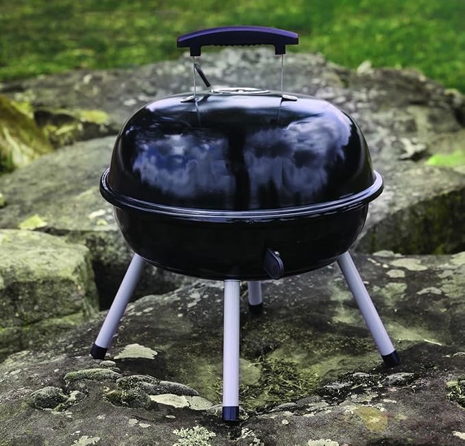 14 inch portable charcoal grill with insulation cover and ventilation vent, suitable for backyard, tailgate, camping, and picnic - black