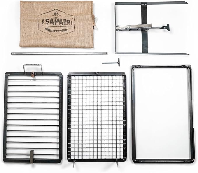 Heavy duty Iron Cross Argentinian asador grill Made in Argentina - Premium Argentine Grill - Parrilla Asado - Fully disassembled (Grill + Iron Griddle)