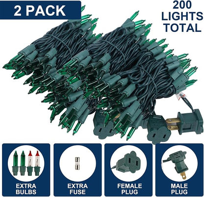 2 Pack Green Christmas String Lights, 100 Count Incandescent Mini Lights | Connectable Xmas Tree Light for Indoor Outdoor Garland Birthday St. Patrick's Day Holiday Wedding Festival Party