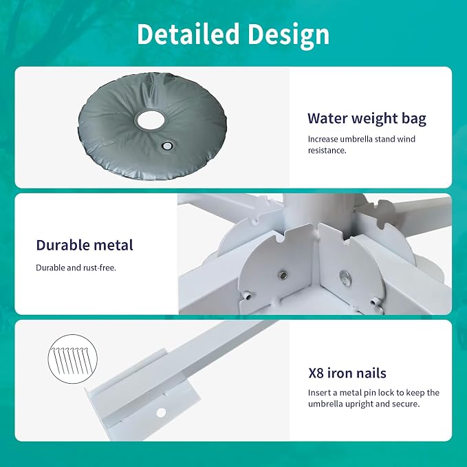 AMMSUN Foldable Portable Beach Umbrella Stand, Patio Umbrella Base Holder | Outdoor Sunshade Anchor, with Weight Bag, Rust-Free Tempered Iron Umbrella Stand for Courtyard, Garden, Beach, Lawn, Fishing