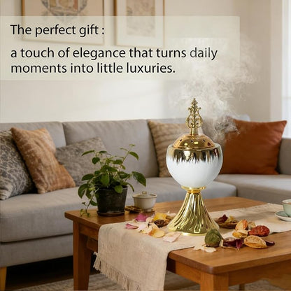 Ceramic Bakhoor Incense Burner - Tranditional Golden Bakhoor Burner - for Yoga, Spa, Aromatherapy, Office & Home Decor