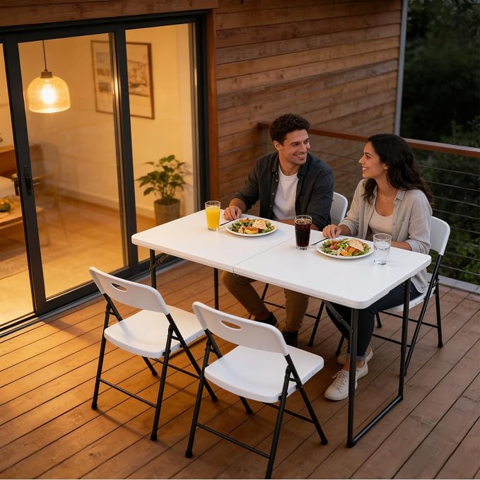 2 Pack Folding Table, 4FT Foldable Picnic Table with Adjustable Height, Heavy Duty Fold-in-Half Portable Table for Weddings, Camping, RV Travel, Parties, BBQs, and Indoor Use, Easy to Fold and Store