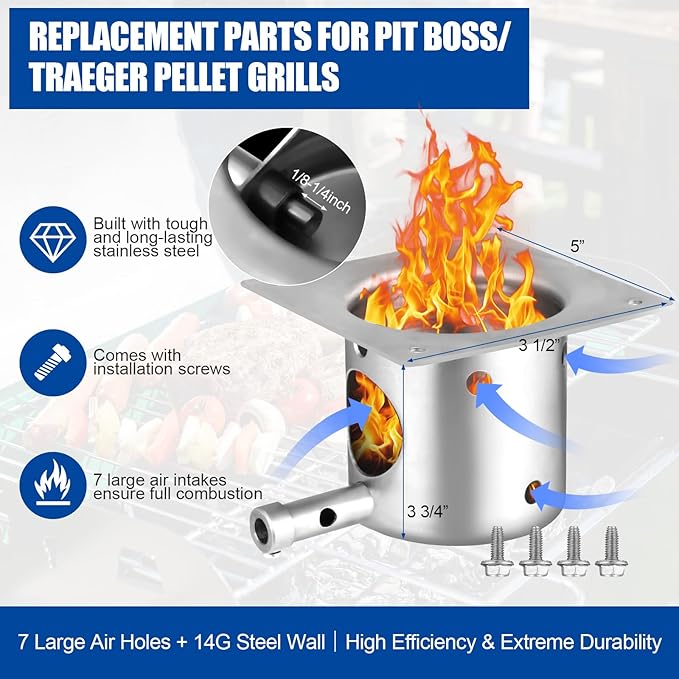 Traeger & Pit Boss Grill Replacement Parts Kit - Auger Motor, Hot Rod Igniter with Fuse, Induction Fan, Burn Pot with Screws, Compatible with Most Traeger & Pit Boss Pellet Grills