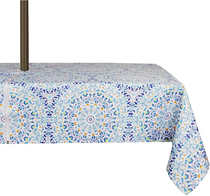 EHouseHome Outdoor and Indoor 60x84 inch Tablecloth with Umbrella Hole and Zipper, Waterproof Zippered Patio Cloths, Spring/Summer Table Covers for Backyard Circular Table/BBQs/Picnic