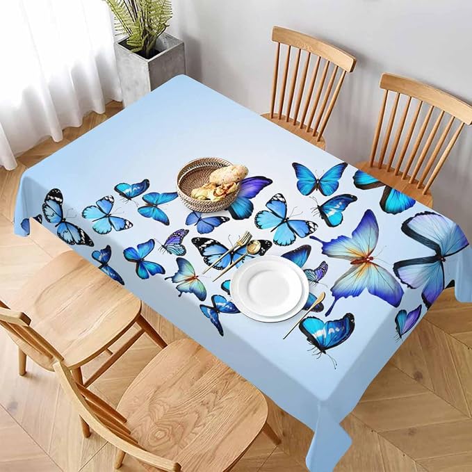 TKS MITLAN Tablecloth Butterflies Table Cloth Rectangle Table 60 x 84 Inch Blue Flying Butterflies Kitchen Decorations for Home Dinner Party