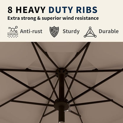 9FT 3 Tiers Patio Umbrella With Auto Tilt And Crank, Outdoor Table Market Umbrella with 8 Sturdy Ribs for Garden, Lawn, Deck, Backyard and Pool