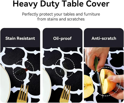 Romanstile Rectangle Plastic Tablecloth, 100% Waterproof Oil-Proof Checkered PVC Table Cloth, Heavy Duty Vinyl Table Cover for Dining, Camping, Picnic, Outdoor - 54 x 120 Inch, Moroco Black