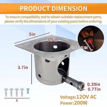 Replacement Fire Pot Burn Pot and Hot Rod Ignitor Kit with Screws and Fuse for Traeger, Pit Boss, Camp Chef, Z-Grills Wood Pellet Grill & Smoker – Heavy Duty 7-Hole Firepot Combo Assembly Parts