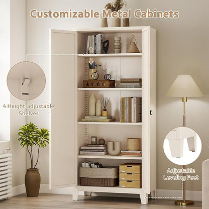 Zevemomo 71" Metal Locking Cabinet Lockable Storage Cabinet for Home Office | Pantry Cabinet with 4 Adjustable Shelves & 2 Doors, Steel Lockable Cabinet with 3-Digit Combination Lock for Kitchen, Office