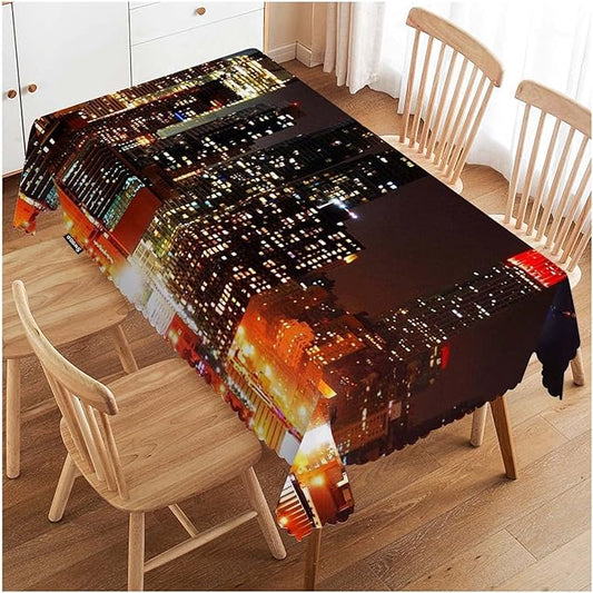 Swono New York City Skyline at Night Table Cloth, Modern New York Rectangle Tablecloth Picnic Table Cover BBQ Table Cloths Polyester for Kitchen Home 50x72 Inch