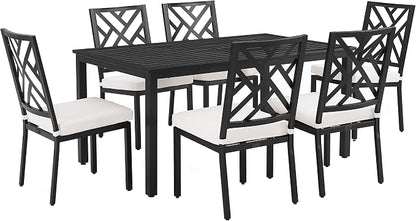 Crosley Furniture Locke 7-Piece Outdoor Dining Set for 6, Patio Table and Chairs for Backyard, Deck, Matte Black with Creme Cushions