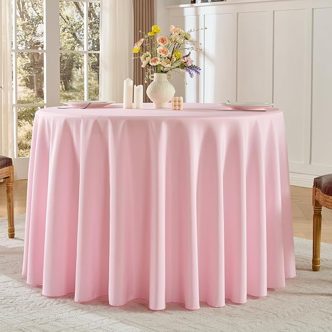 6 Pack Pink Round Tablecloths 108 Inch for Dining Tables | Washable Decorative Linen Polyester Table Cover for Banquets Buffets Parties and Weddings