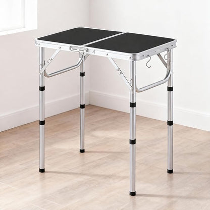 YUFIFAIRY Small Folding Table Portable, 24''L x16''W Foldable Camp Table | Lightweight Aluminum Frame, 3 Adjustable Height 10"/19"/27.5", For Indoor, Outdoor, Cooking, Picnic, Black Table
