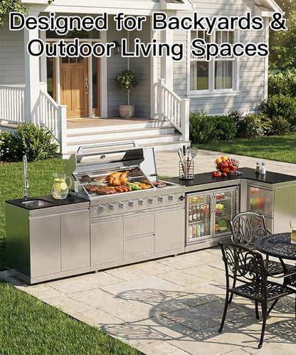 BBQ Outdoor Kitchen Island Grill Barbecue Modular Patio Kitchens Kits with Electric Rotisserie, Sink, fridge, and Burner for More than 15 People